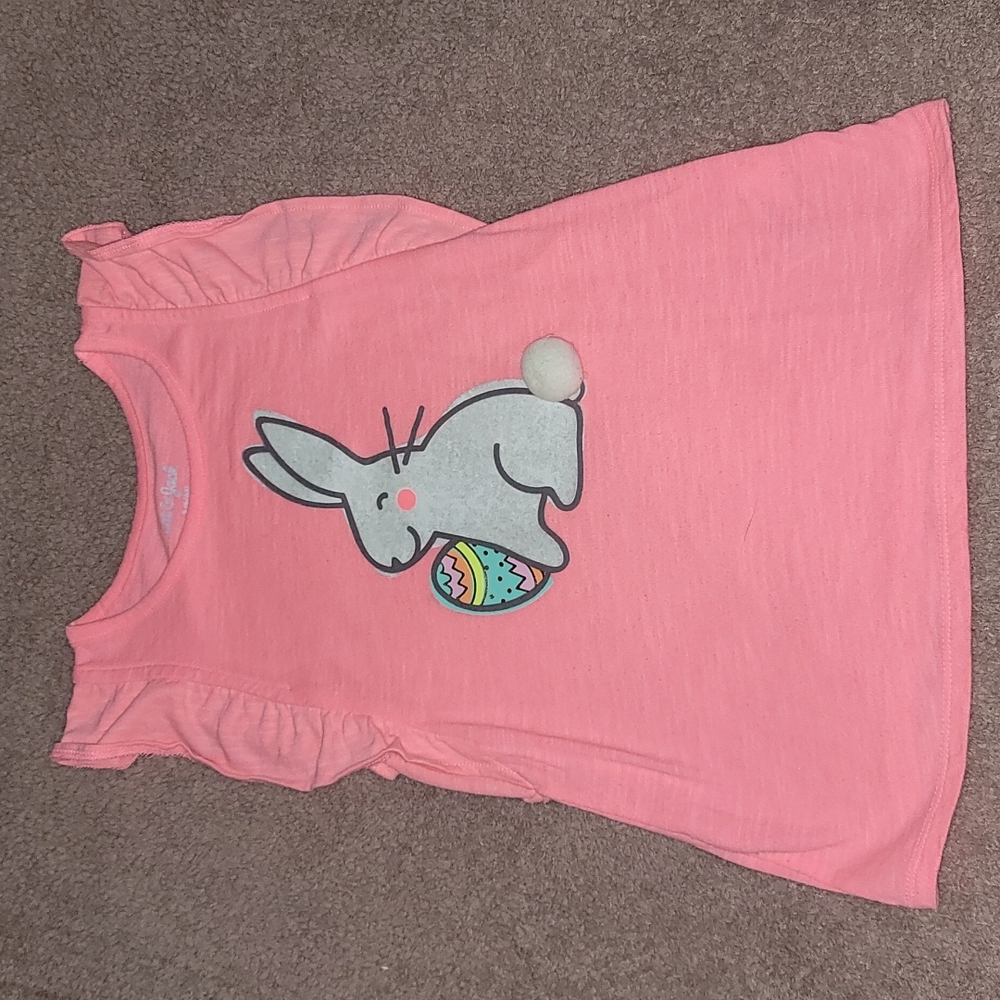 Fuzzy Bunny and Easter Egg Ruffle Sleeve Tee 6x